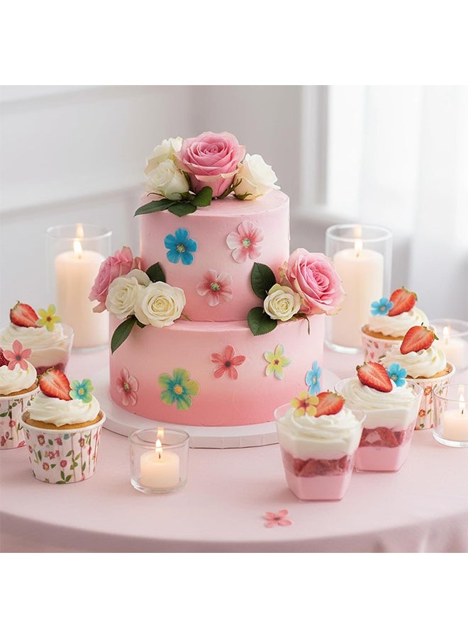 HS 35 Pcs Edible Flowers Cupcake Toppers Wafer Paper Flower Wedding Cupcake Picks Edible Flowers Cake Decorations For Spring Bridal Engagement Baby Shower Birthday Party Cake Decoration Supplies - Image 2
